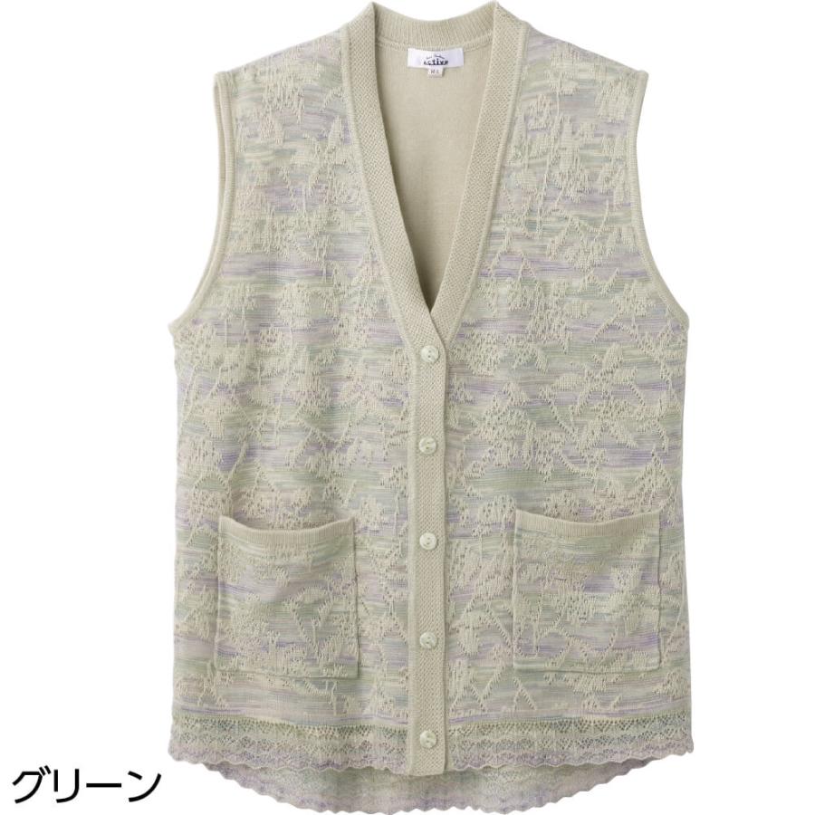 ハナサンテラス ベスト ニット斜めボタンホールV首ベスト シニア