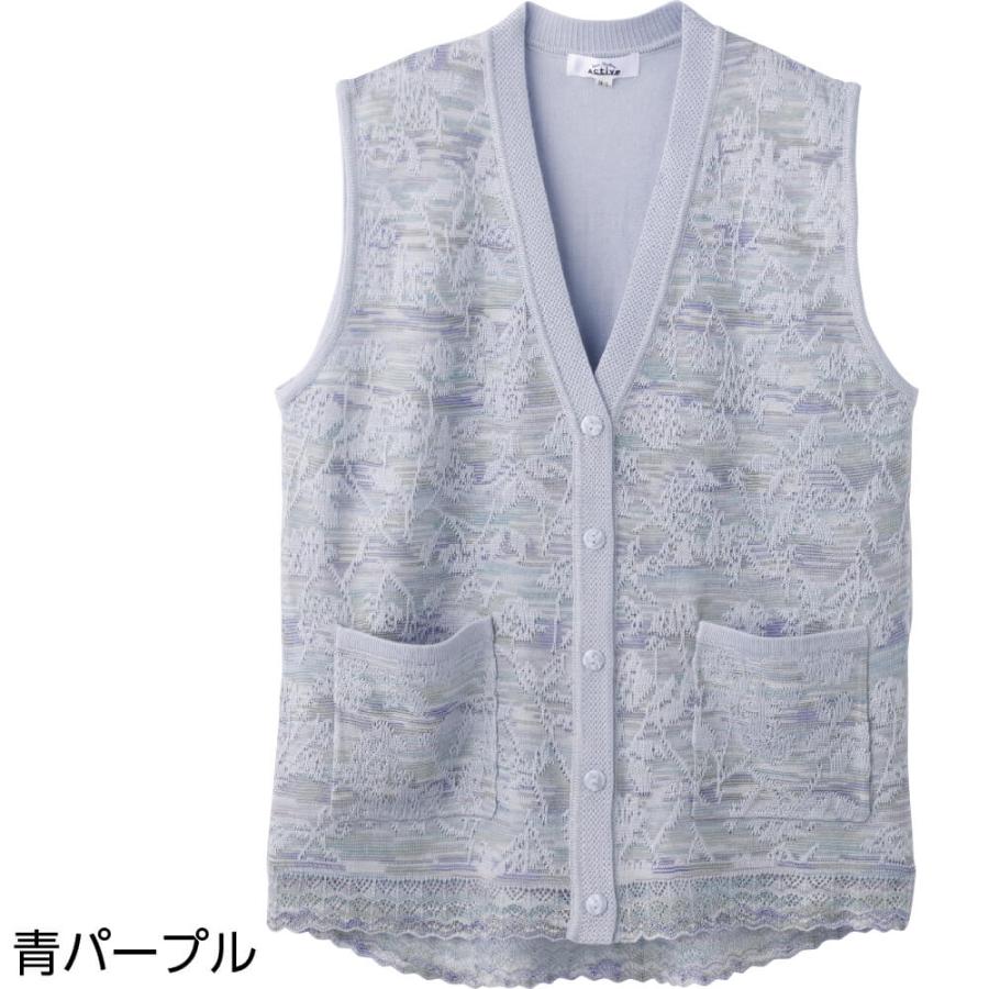 ハナサンテラス ベスト ニット斜めボタンホールV首ベスト シニア