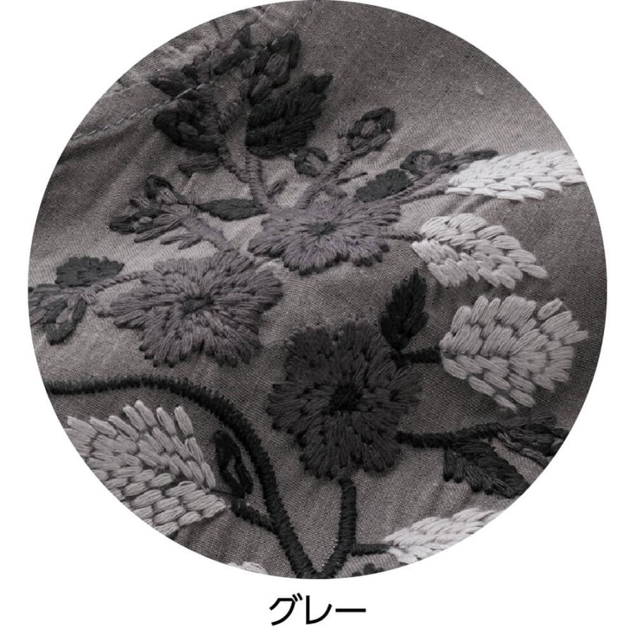 FEILER 黒 花柄刺繍 七分袖トップス Lサイズ　毛100% fyc2287-01.jpg