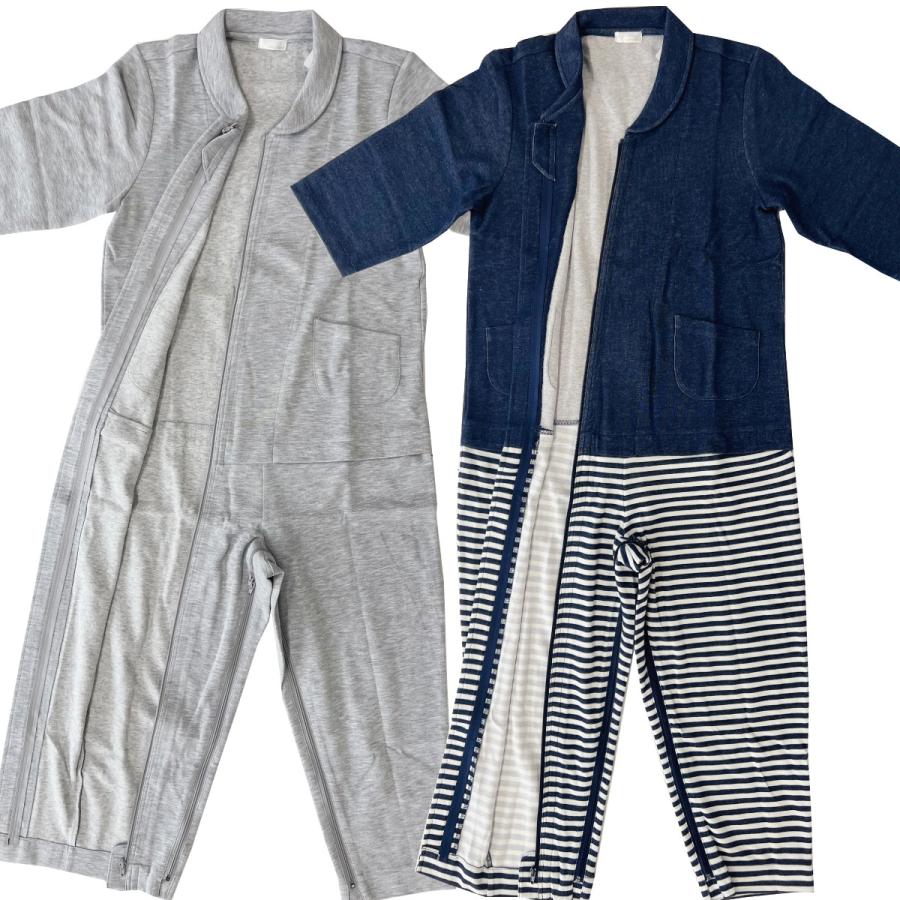 介護 パジャマ つなぎ 服 上下続き服 ファスナー つなぎ型 フル