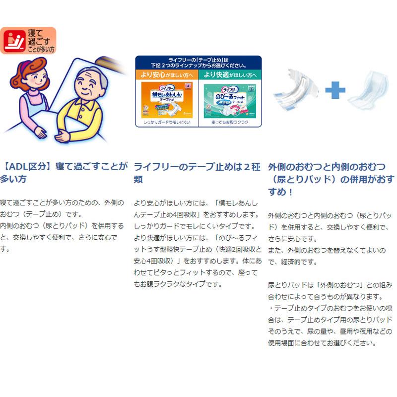 ライフリー　横モレあんしんテープ止め　LLサイズ　尿取りパッドセット販売 ライフリー テープ式 紙おむつ 尿とりパッド おすすめセット 横モレ