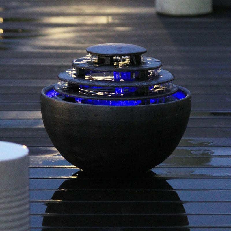 和風 庭 置物 水琴窟 室内用 信楽焼 LED 照明付 光の琴音 ことね