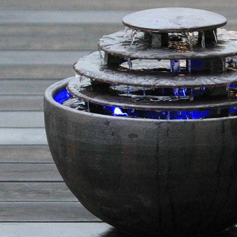 和風 庭 置物 水琴窟 室内用 信楽焼 LED 照明付 光の琴音 ことね