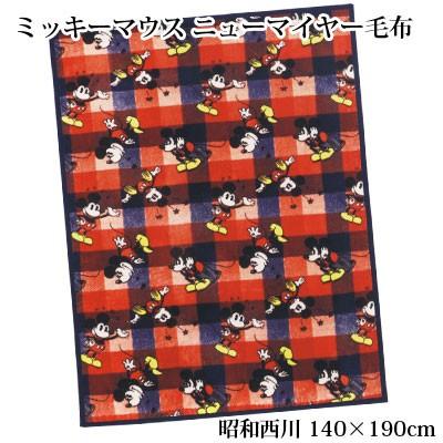 ミッキーマウス ニューマイヤ毛布 シングル 140×190cm 昭和西川 レッド 格子 ディズニー