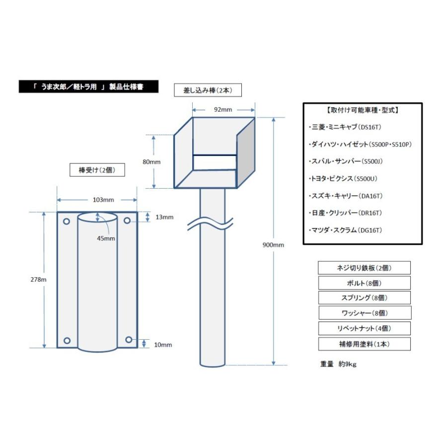 うま次郎／軽トラック用　（現行モデル・うま・馬・荷台・とりい・木材・脚立・落下予防・事故予防・はしご） |  | 12