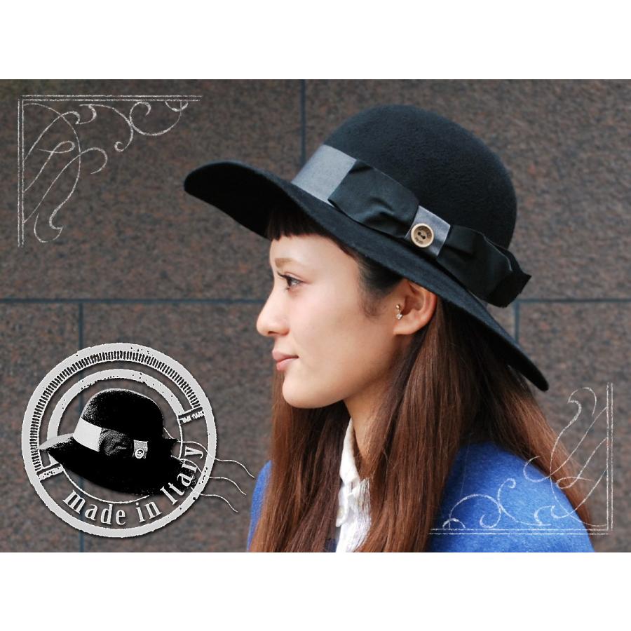 帽子 レディース つば広 フェルトハット ウール イタリア製