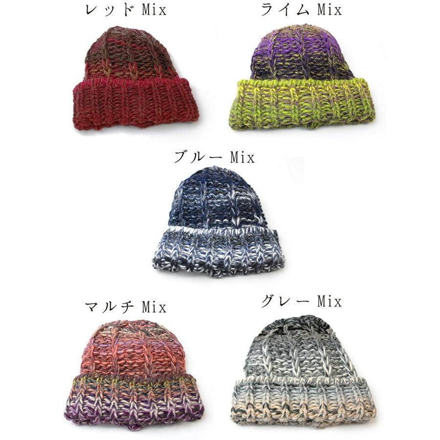 ニット帽 40代 50代 60代 70代 カラーミックス手編みニット帽 帽子