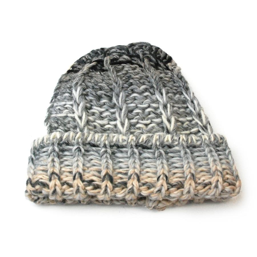 ニット帽 40代 50代 60代 70代 カラーミックス手編みニット帽 帽子 メンズ レディース イタリア製 防寒 グラデーション ウール ざっくり ギフト