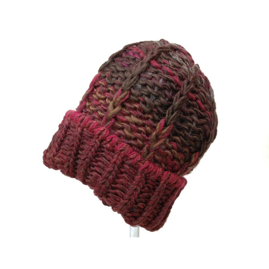 ニット帽 40代 50代 60代 70代 カラーミックス手編みニット帽 帽子