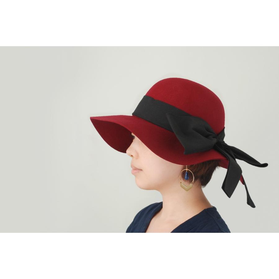 ビッグリボン付き女優帽 帽子 レディース フェルト つば広 キャペリン