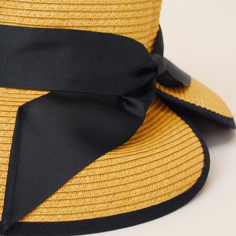 帽子 レディース 麦わら帽子 ブレードハット つば広 リボン パイピング