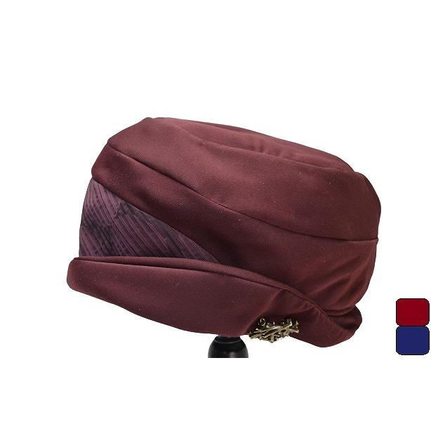 室内でもかぶったままでいられる つばが無い 婦人帽子 日本製 (ワイン