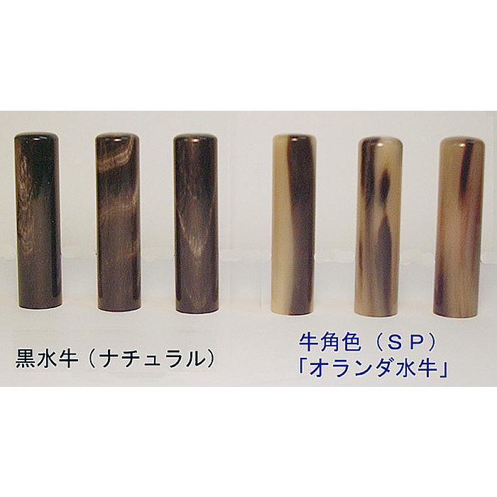 実印 黒水牛(芯持)（ナチュラル)・オランダ水牛(芯持)（牛角色）15ミリ 