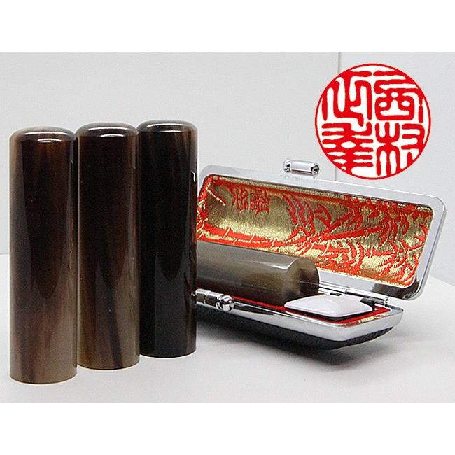 個人用 手彫り印鑑 実印 オランダ水牛（色柄・茶色）15mm×60mm・ケース付き