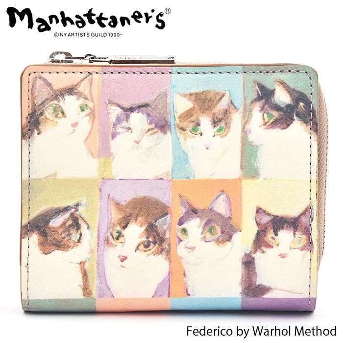 くうちゃん！新品⭐︎Manhattaner's 猫柄 二つ折り財布 ピンク Manhattaner's（マンハッタナーズ） 二つ折り財布 レディース かわいい