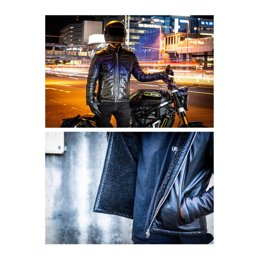 バイク用品ジャケット 革ジャン レザー ボア 保温 ブラック 秋冬用