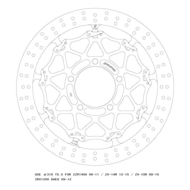 バイク クロスロックディスクローターFφ310 L T=5.5 F ZX-10R 08-15/ZX