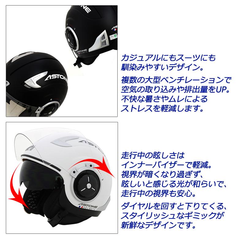 (値下)【ASTONE】 マットグレー ジェットヘルメット ジェットヘルメット バイクヘルメット インナーシールド アストン