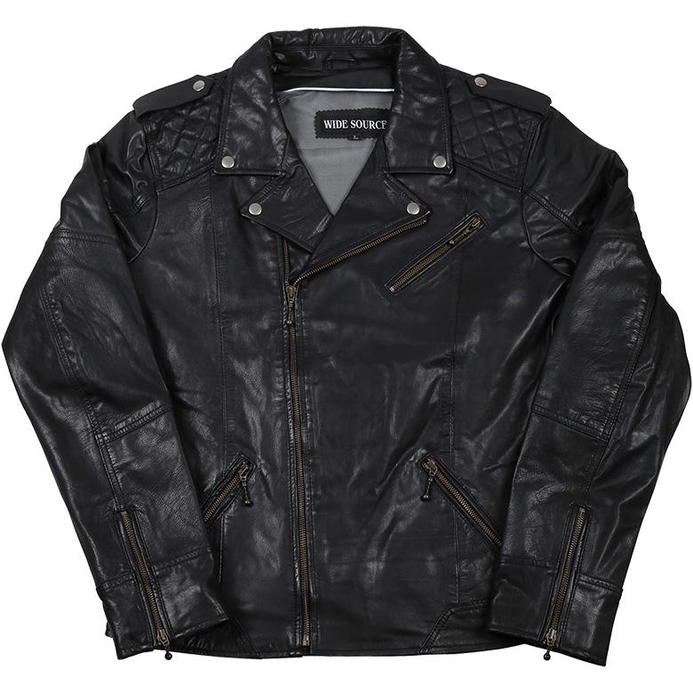 WIDE SOURCE 本牛革 COW 革ジャン ダブルライダース レザージャケット BSJ-7091 WIDE SOURCE ワイドソース ライダースジャケット | 