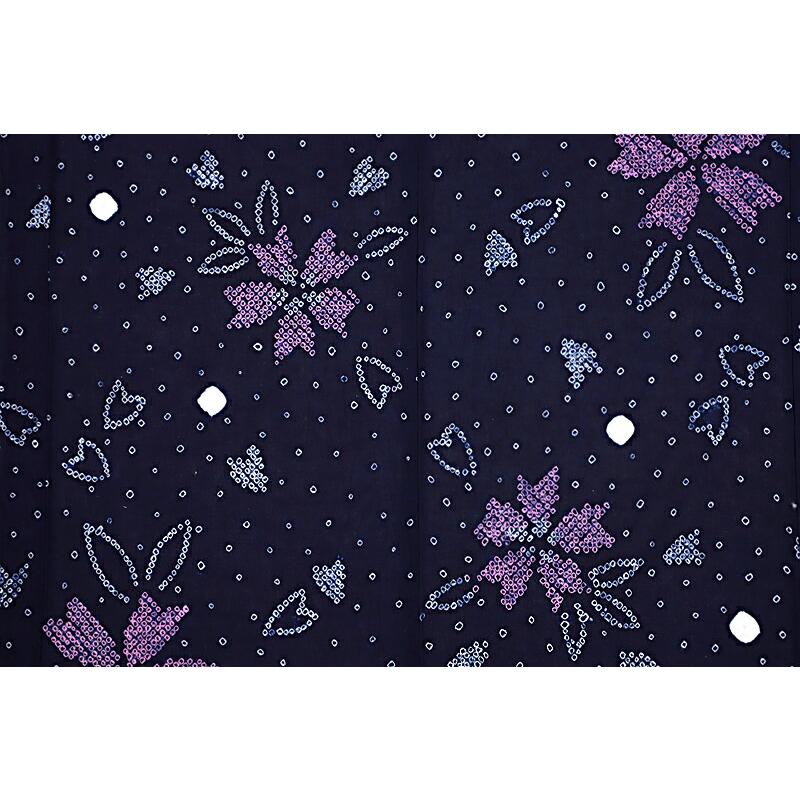 浴衣 有松絞り フリーサイズ 紺 絞り 手絞り 花 牡丹 和柄 綿100