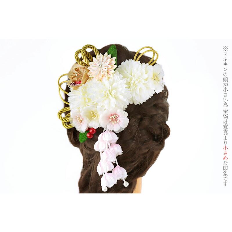 髪飾り 成人式 つまみ細工 振袖 袴 花 2点セット ピンク 白 赤 ゴールド ちりめん 下がり 組紐 パール ビーズ ラインストーン No.12-0465 | ブランド登録なし | 03