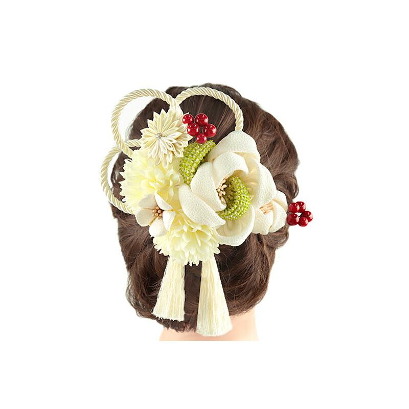 髪飾り 成人式 つまみ細工 振袖 袴 2点セット 花 白 ゴールド ちりめん 剣つまみ 房 組紐 花ごころ 小さい 和装 大人可愛い 日 No.12-0582 | ブランド登録なし | 07