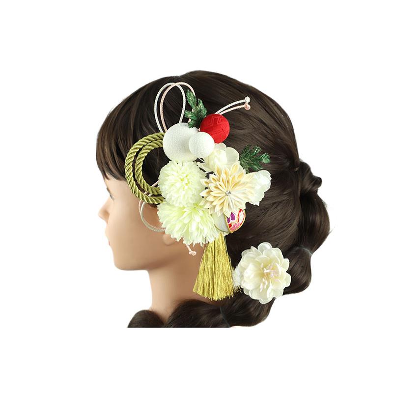 髪飾り 成人式 つまみ細工 振袖 袴 花 2点セット 白 ゴールド 赤 ちりめん 剣つまみ ラインストーン 房 組紐 玉飾り 和柄 ラメ No.12-0824 | ブランド登録なし | 07