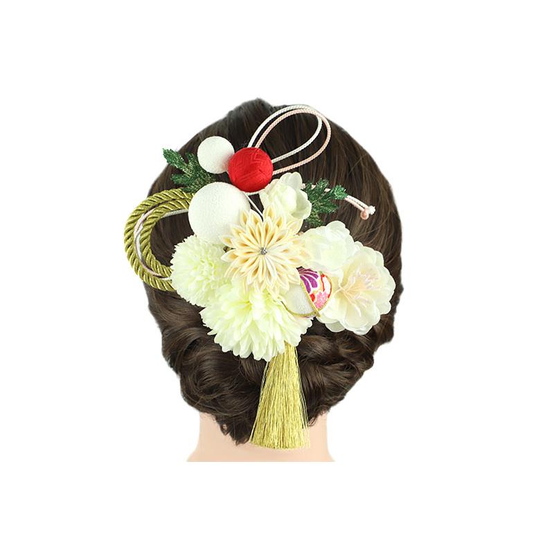 髪飾り 成人式 つまみ細工 振袖 袴 花 2点セット 白 ゴールド 赤 ちりめん 剣つまみ ラインストーン 房 組紐 玉飾り 和柄 ラメ No.12-0824 | ブランド登録なし | 08