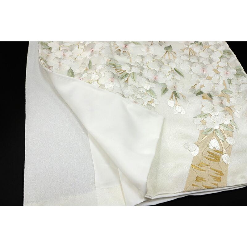 訪問着 手刺繍 総刺繍 正絹 白地 桜 未仕立て 仮絵羽 フォーマル 礼装 