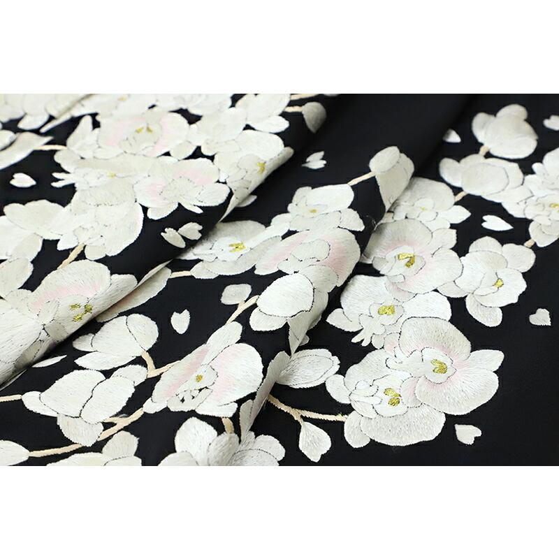 訪問着 手刺繍 正絹 黒地 桜 未仕立て 着物 反物 仮絵羽 フォーマル 