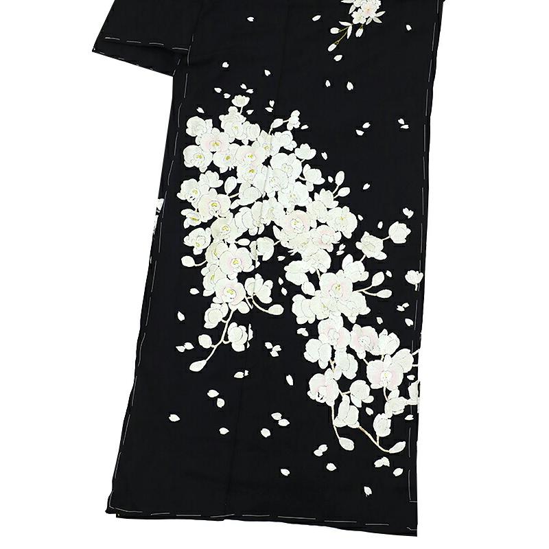 訪問着 手刺繍 正絹 黒地 桜 未仕立て 着物 反物 仮絵羽 フォーマル 