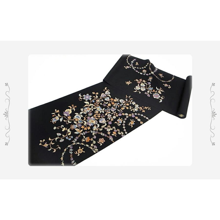 岡重 名古屋帯 九寸 本加工友禅 駒塩瀬 染帯 花更紗文様 正絹 新品 未 