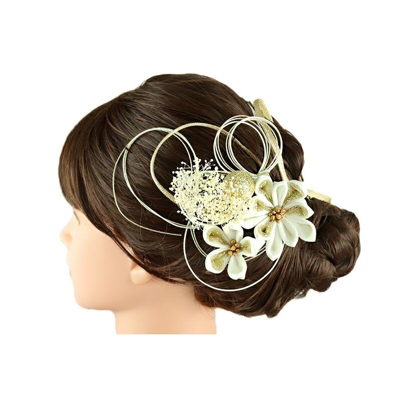 髪飾り 成人式 水引 つまみ細工 振袖 袴 花 かすみそう 8点セット 白 ゴールド ちりめん 組紐 玉飾り 造花 ビーズ ラメ レース No.9-5185 | ブランド登録なし | 06