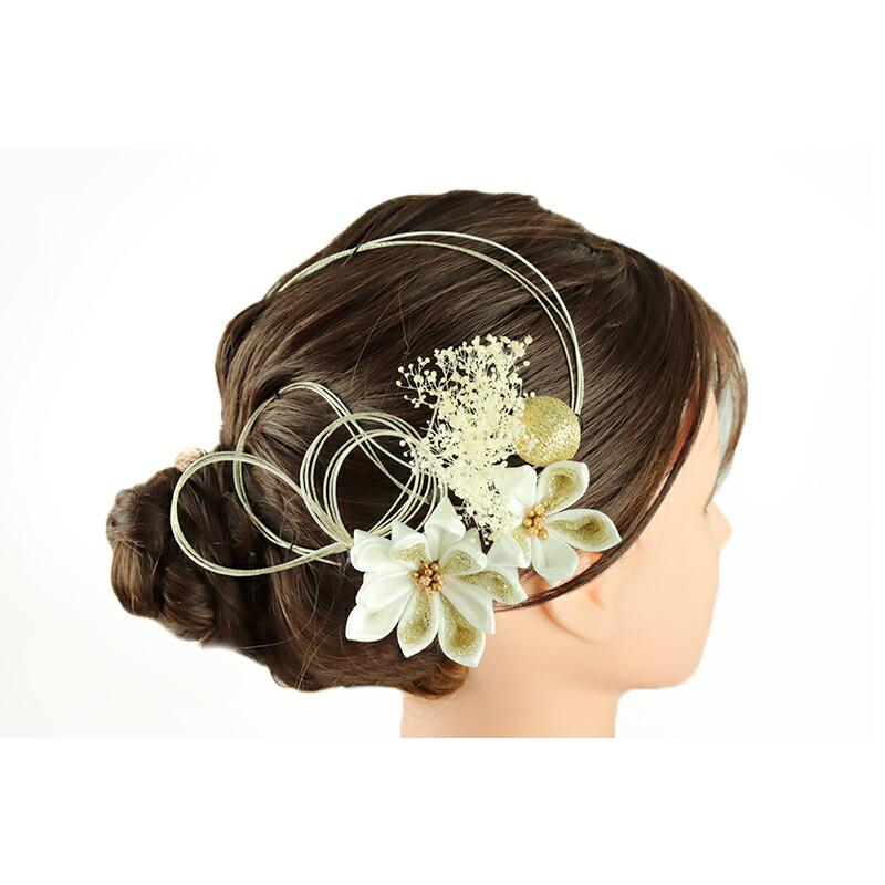 髪飾り 成人式 水引 つまみ細工 振袖 袴 花 かすみそう 8点セット 白 ゴールド ちりめん 組紐 玉飾り 造花 ビーズ ラメ レース No.9-5185 | ブランド登録なし | 07