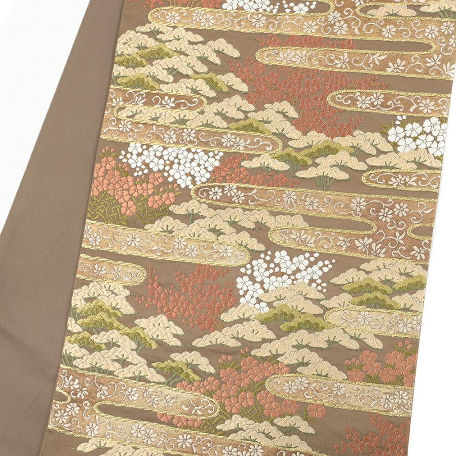 レディース 袋帯 本金箔加賀四季文 金地 風景文 桜 松 金糸 正絹 特選
