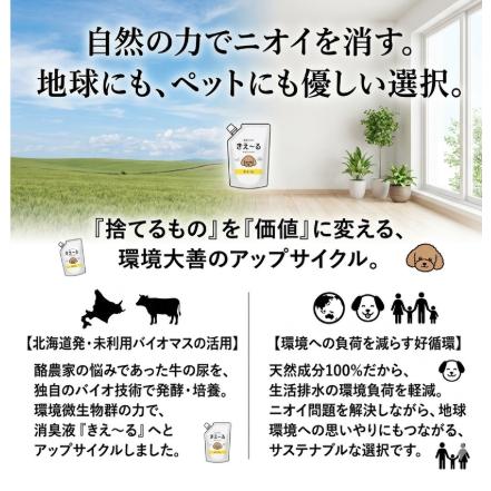 きえーるH ペット用 詰替 1L 消臭剤 ペット消臭 犬 猫 ふん尿臭 トイレ