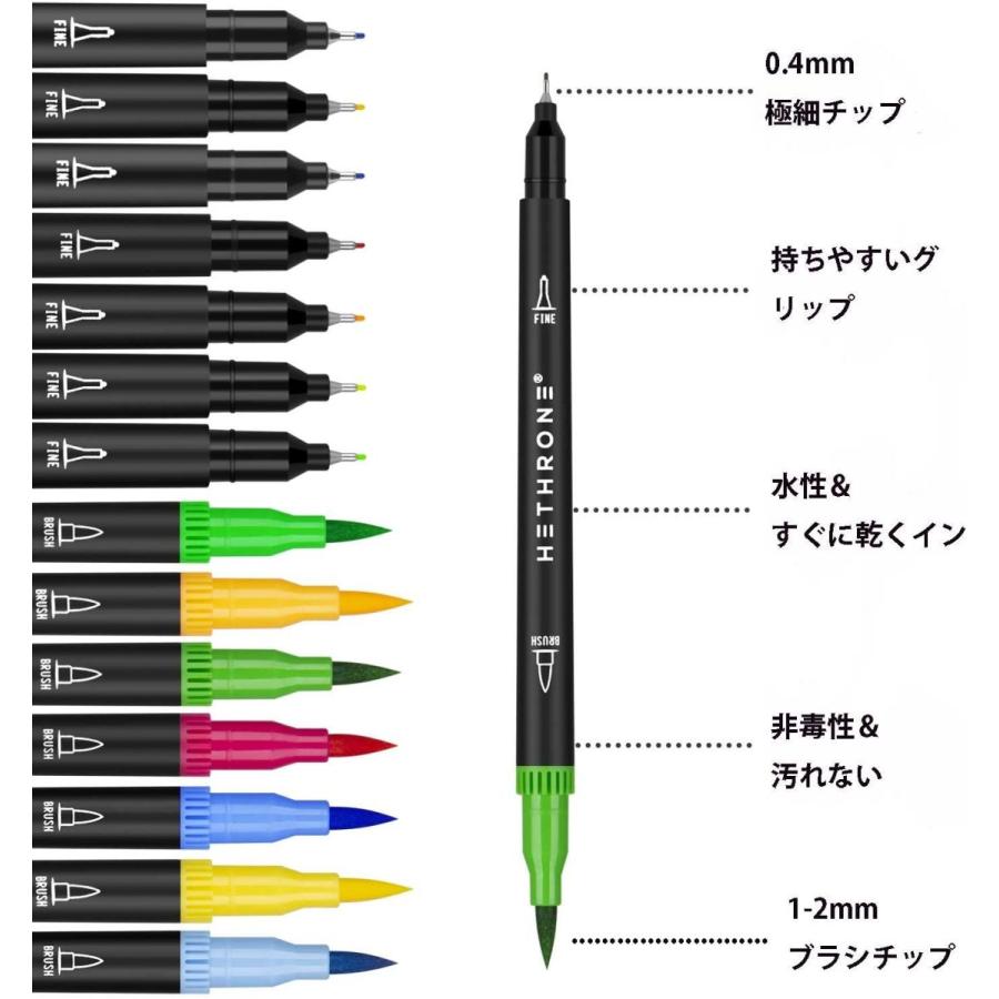 新作入荷 Hethrone 72色ペンセット 水彩毛筆 水性ペン カラーペン マーカーペン イラストペン 筆ペン 太細両用 極細 鮮やか 大人の塗り絵 Cisama Sc Gov Br
