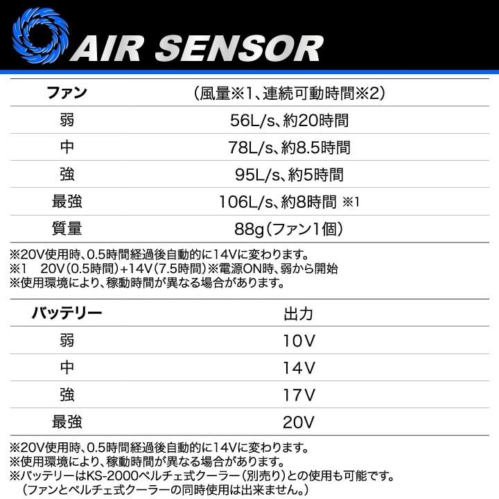 即日発送 空調服 バッテリー カラーファンセット エアーセンサーneo
