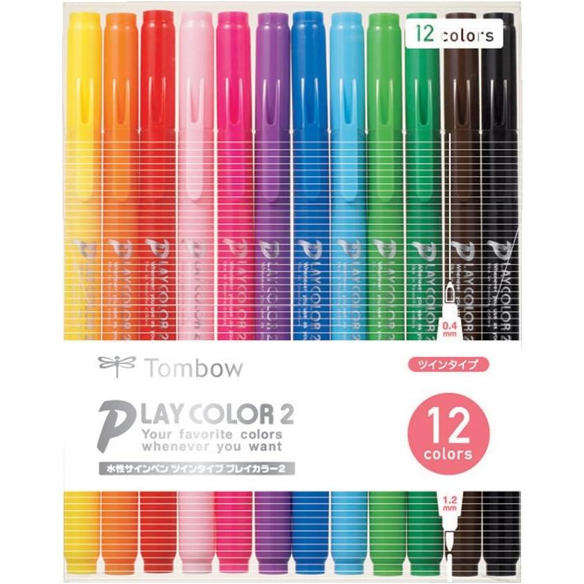 トンボ鉛筆 水性サインペン プレイカラー2 12色 GCB-011 12色セット