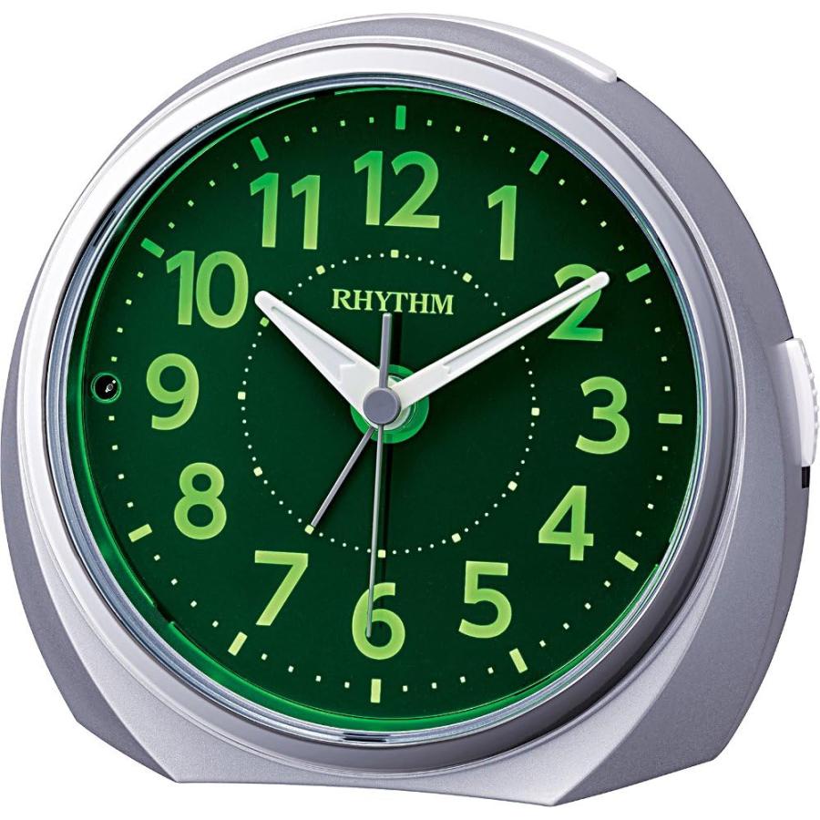リズム(RHYTHM) 目覚まし時計 アナログ ルークR666 夜見える 暗所 ライト 自動 点灯 連続秒針 集光 文字板 電子音 アラーム 銀色 RHYTHM 8RE666SR19 | RHYTHM（時計）