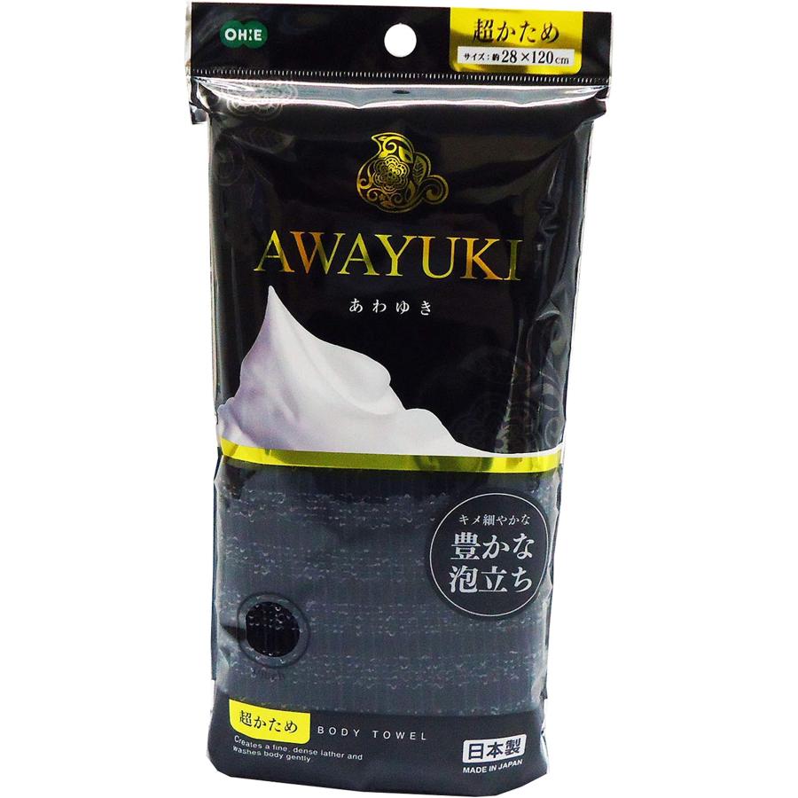 オーエ ボディタオル 超 かため ブラック 約幅28×長さ120cm あわゆき 体洗い タオル 豊かな 泡立ち 日本製 - 1個入1個セット | ブランド登録なし