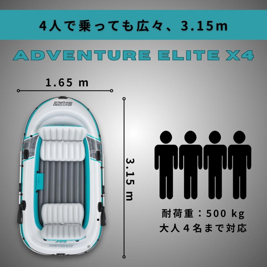 Bestway Hydro-Force Adventure Elite X4 ボートセット 4人用 4人乗り インフレータブル ゴムボート エアボート ポンプ 釣り ベストウェイ 3.15m x 1.65m 65158の画像