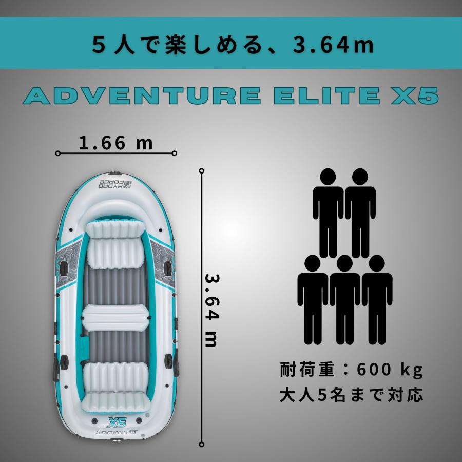 Bestway Hydro-Force Adventure Elite X5 ボートセット 5人用 5人乗り インフレータブルボート ゴムボート ポンプ 釣り ベストウェイ 3.64m x 1.66m 65159の画像
