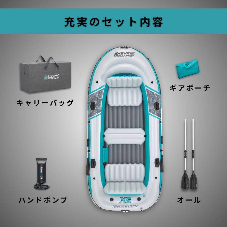 Bestway Hydro-Force Adventure Elite X5 ボートセット 5人用 5人乗り インフレータブルボート ゴムボート ポンプ 釣り ベストウェイ 3.64m x 1.66m 65159の画像