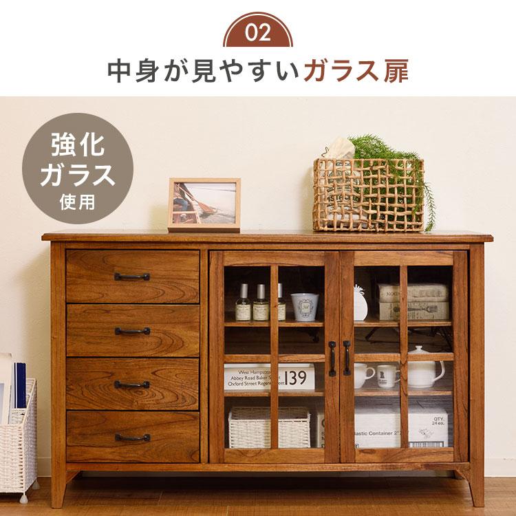 東谷 キャビネット 木製 幅120cm ガラス扉 完成品 ティンバー PM-308