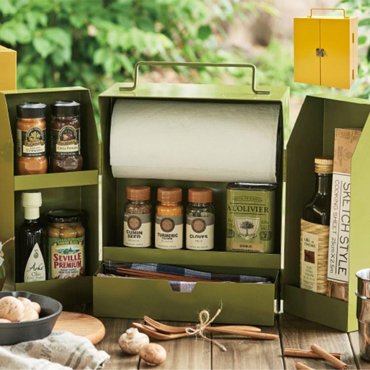 スパイスラックおしゃれ スチール 鉄 調味料ラック キッチン 収納 大容量 観音開き 二段 アウトドア キャンプ 持ち運び ペーパーホルダー マグネット 棚 扉付き Kite Si32 Hauhau 通販 Yahoo ショッピング