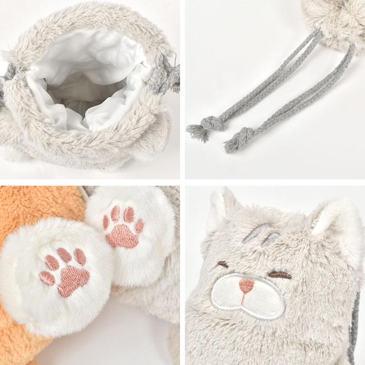 LivHeart ねこ肯定感 巾着 ぬいぐるみ巾着 猫 ねこ ポーチ 巾着
