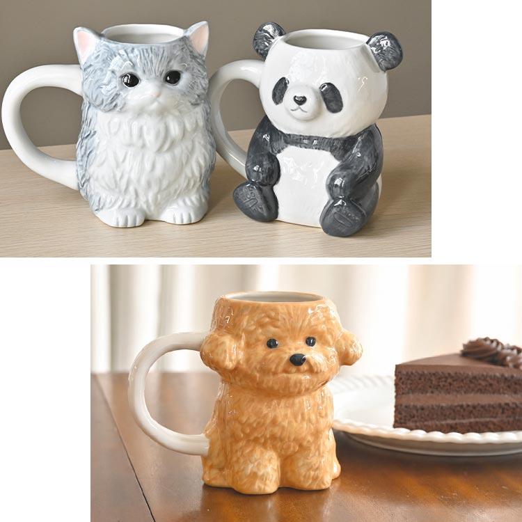 マグカップ 動物 犬 猫 パンダ ダイカットマグ 陶器 磁器 コップ