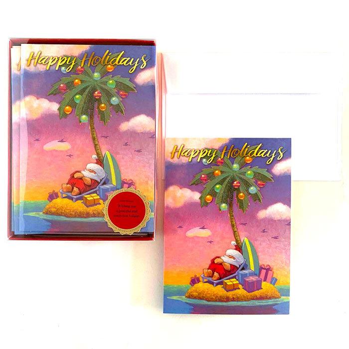 内祝い クリスマスカード イラスト 海外 ハワイアン お昼寝サンタクロース １２枚セット Chartidis Gr