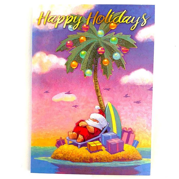 内祝い クリスマスカード イラスト 海外 ハワイアン お昼寝サンタクロース １２枚セット Chartidis Gr